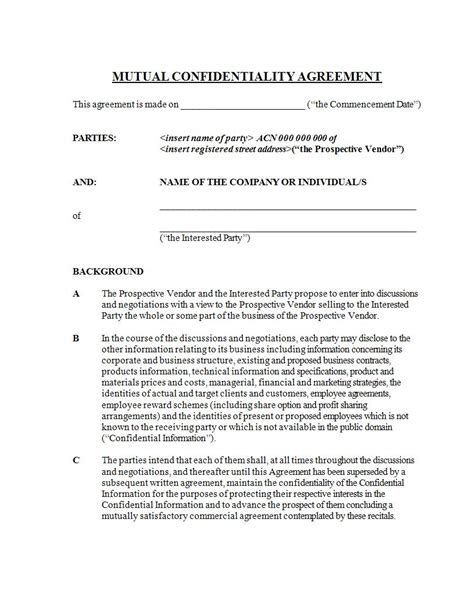 Mutual Confidentiality Agreement Template - Smart Business Box